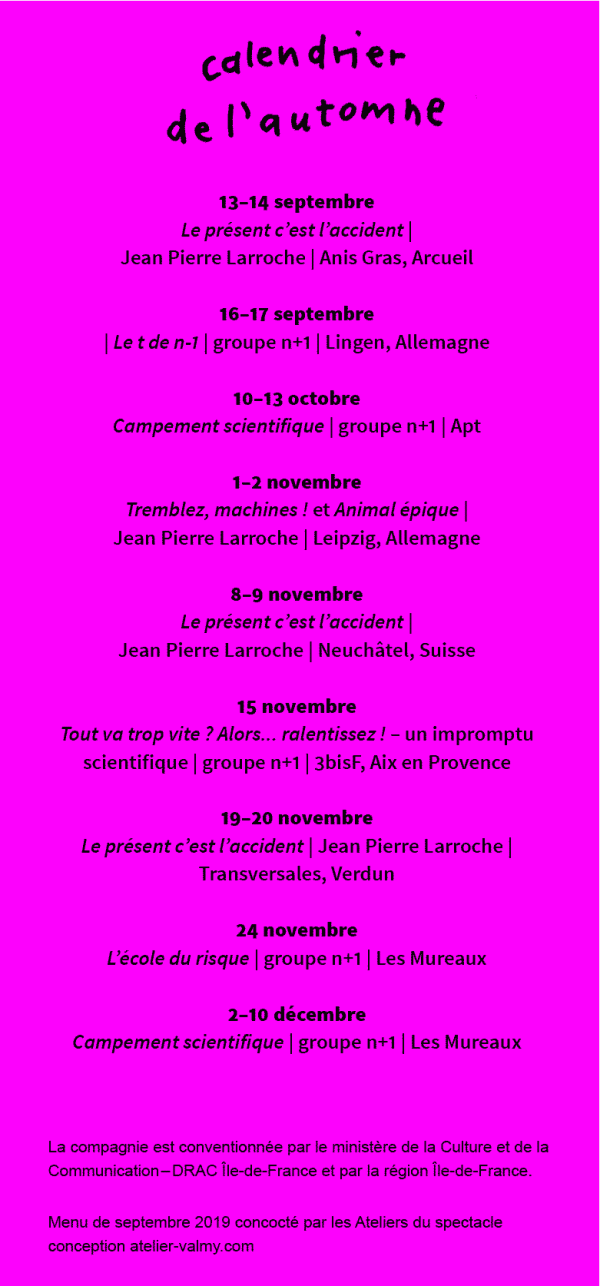 Les ateliers du spectacle, menu d'octobre 2018